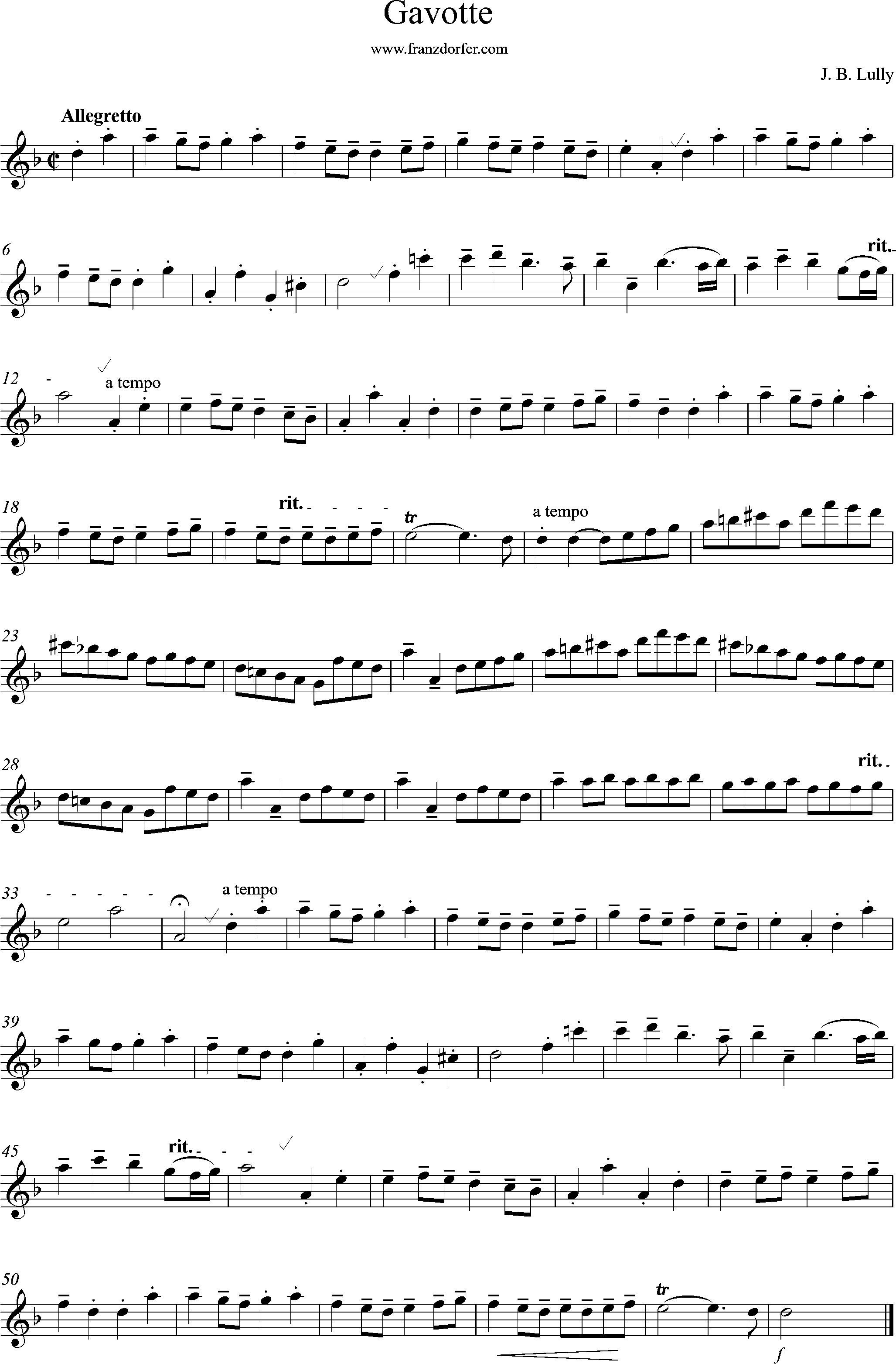 Querflöte- Gavotte Lully- dm, Bass Clef